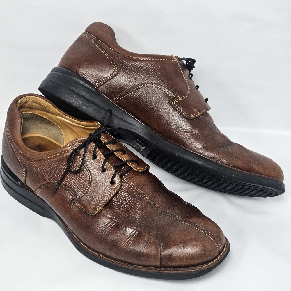 Johnston Murphy Leather Shuler Bicycle Shoe, Brown Tumbled Calf, EUC, size 10W